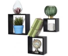 Set 3 Mensole da Parete Moderne Design Cubo Mensola Scaffale in Legno MDF Nero