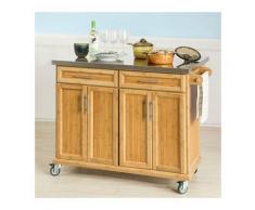 Carrello Cucina Credenza in Legno Piano Lavoro Cucina in Acciaio Allungabile con Cassetti Marrone