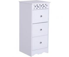 Homcom - Mobiletto Cassettiera per Bagno in Legno con Decoro Intaglio Floreale Bianco 30 x 30 x