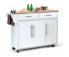 Carrello da Cucina, Carrello con 4 Ruote, 3 Ante, 2 Cassetti, Maniglia e 2 Ripiani, Armadietto Sala