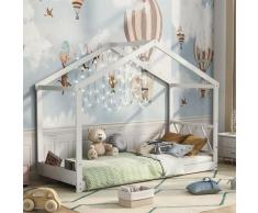 Letto per Bambini, Lettino in Legno di Pino, a Forma di Casetta, Moderno Letto da Terra per