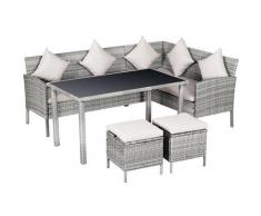Outsunny - Set Tavolo da Pranzo in PE Rattan da Esterno con 2 Divani 1 Tavolino 2 Sgabelli Grigio
