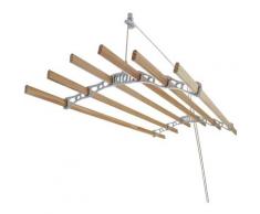 Stendibiancheria da Soffitto Robusto con 6 Stecche di Legno 120cm e Supporti in Ghisa Bianchi per