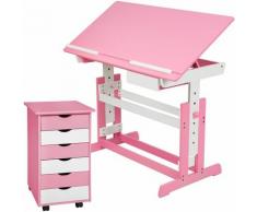 Tectake - Scrivania per bambini e cassettiera a rotelle - rosa