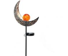 Toboli - Fiaccola solare con led a forma di luna Metallo Lampada solare da esterno Luce da giardino