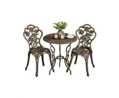 Set di 2 Sedie e 1 Tavolo da Giardino 3 Pezzi Mobili Vintage da Balcone in Lega di Alluminio Bronzo