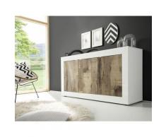 Credenza Moderna, Madia Bianca Lucida con 3 ante in finitura Pero