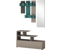 HOMCOM Set Mobile da Ingresso 3 in 1 con Scarpiera, Specchio e Appendiabiti - Grigio e Turchese