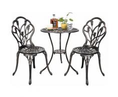 3 Pezzi Set Mobili da Giardino Set da Tavolo per Balcone Tavolino e 2 Sedie