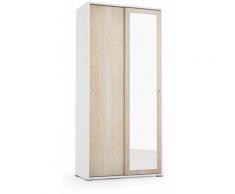 Armadio Bianco E Rovere Con Anta A Specchio E Sbarra Appendiabiti
