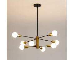 Lampada a sospensione, lampadario moderno da soggiorno, base E27 a 8 luci nero-oro, lampadario