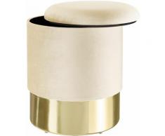 Sgabello Sarina - Pouf imbottito effetto velluto, pouf, sgabello - crema