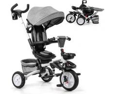 Goplus - Triciclo per Bambini 4 in 1, Passeggino Pieghevole con Tettuccio Regolabile e Sedile