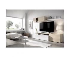 Parete attrezzata porta Tv 201 cm Marylin Bianco lucido e Rovere Naturale | Bianco e Naturale
