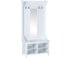 Mobile Ingresso Con Appendiabiti Specchio E Scarpiera In Legno Bianco 80x40x170 Cm