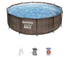 Piscina Fuori Terra Steel Pro Max Effetto Rattan 366x100 cm con Pompa Filtro a Cartuccia 2.006 L/H