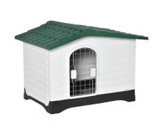 Casetta Cuccia per Cani da Esterno in Plastica con Cancello Reversibile e Finestra, 91x69x66cm,