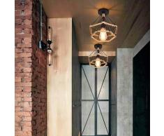 2 PCS Plafoniera Industriale Vintage E27 Corda di Canapa Gabbia Diamantata Lampade da Soffitto