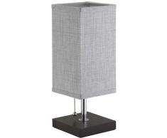 Lampada da Tavolo Lume da Comodino in Legno e Tessuto Grigio Abatjour 36x13cm