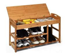 Costway - Panca Scarpiera in Bamb¨´, Scaffale con 3 Livelli per Scarpe, Banca con Mensole,
