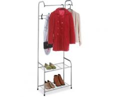 Stand Appendiabiti con 2 Ripiani Porta Scarpe, 1 Asta Attaccapanni, 4 Appendini, hlp: 173x60x31 cm,