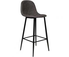 Sgabello alto da cucina in ecopelle con gambe in metallo, Sgabello con schienale per colazione,