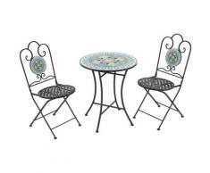 Set Tavolo E 2 Sedie Pieghevoli Da Giardino Con Mosaico In Metallo