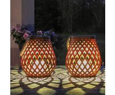 Lanterna solare da esterno | Set di 2 pezzi | Lanterna in rattan | Lampada solare Balcone decorativo