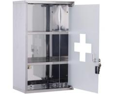 Armadietto medicinali 50x30x18cm Cassetta Mobile Bagno Primo Soccorso in Acciaio Inox con Serratura