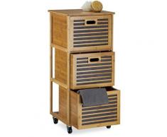 Scaffale per Bagno con Rotelle, Armadietto in Bambù con 3 Scomparti, Multiuso, HLP: 92 x 41 x 41