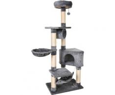 PawHut Tiragraffi a Colonna per Gatti con Cuccia Amaca Lettini Sospesi e Pali in Corda Sisal Grigio