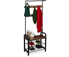Appendiabiti da Terra con Scarpiera & Panca, Guardaroba da Ingresso, 7 Ganci, Design Industrial,