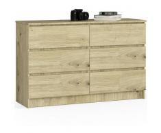 Mobile Ingresso Comò Cassettiera Moderna Credenza 6 Cassetti 120 x 77 x 40 - Colore: Oak