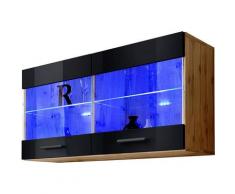 Vetrina da Parete T25, (LxAxP): 100 x 50 x 30, Carcassa in Wotan Opaco, Frontali in Nero Lucido,