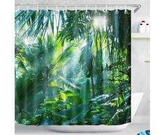 Tenda da doccia Foresta della giungla con ganci 180x180 cm Tende da bagno con piante tropicali