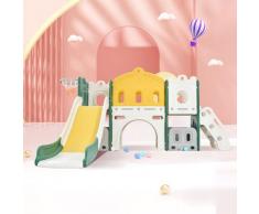 Jnsongs - Set da Arrampicata e Altalena 6 in 1 Scivolo per Bambini con Canestro da Basket Parco