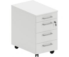 Cassettiera da ufficio con Rotelle LEVEL TINY, L 34 x P 56 x H 61 cm (Bianco) - Bianco