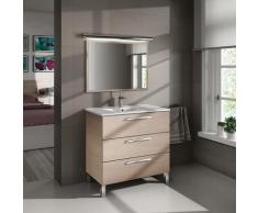 Habitdesign - Mobile bagno 3 cassetti a terra 80 cm Rovere chiaro con specchio | Rovere chiaro
