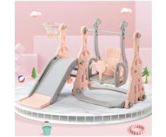 Scivolo per Bambini 4 in 1 con Telaio da Basket, Altalena, Scivolo per Giardino Interno ed Esterno