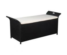 Cassapanca con Cuscino in Polyrattan Panca da Giardino vari colori colore : Nero e bianco crema
