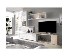 Parete attrezzata porta Tv 230 cm Luna Bianco lucido e Rovere Naturale | Bianco e Naturale