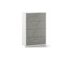 Cassettiera bianca e cemento con 4 cassetti in legno nobilitato. Armadio settimino ideale per