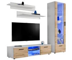 Parete Attrezzata Manhattan, (LxAxP): 210 x ~192 x 45, Carcassa in Bianco Opaco, Frontali in Wotan