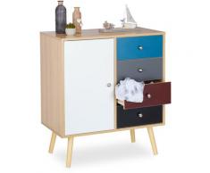 Relaxdays - Cassettiera, con 4 Cassetti e Anta, HLP 80x70x40 cm, Stile Scandinavo, Comò Moderno,