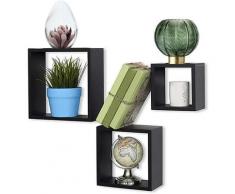Set 3 Mensole Parete 30cm Moderne Design Cubo Mensola Scaffale Legno MDF Nero