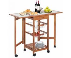 Carrello Cucina Legno Estensibile con Ripiani Pieghevoli 3 Cestelli e Cassetto