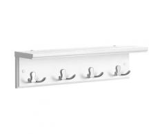 Appendiabiti da Ingresso, Mensola di Legno a Parete, con 4 Ganci Doppi, Ripiano Sospeso, per Bagno,