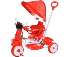 Homcom Triciclo Passeggino a Forma di Moto per Bambini 3-8 Anni con Tettuccio e Maniglione Rosso