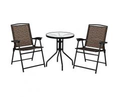Set di Mobili da Giardino, con 1 Tavolino e 2 Sedie Pieghevoli, Adatto per Cortile Balcone