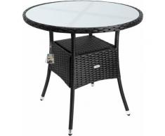Tavolino da Giardino in Polyrattan Tavolo Basso da balcone Ø80 cm Piano Rotondo in Vetro
